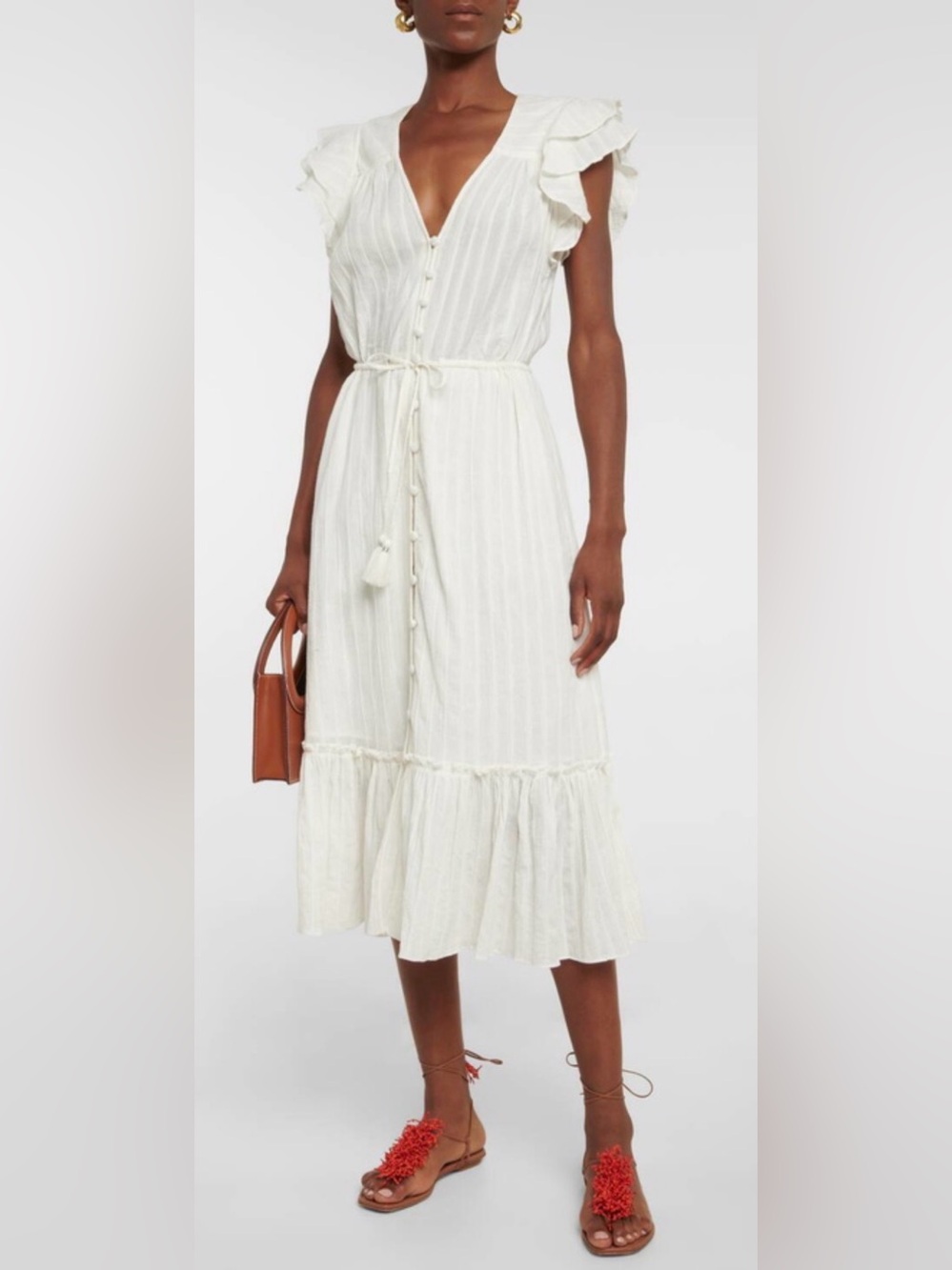 EUC Veronica Beard Tinzia Glitter Striped White Midi Dress - Picture 1 of 7